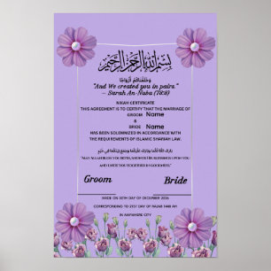 Póster Elegante certificado islámico Nikah de flor de lil