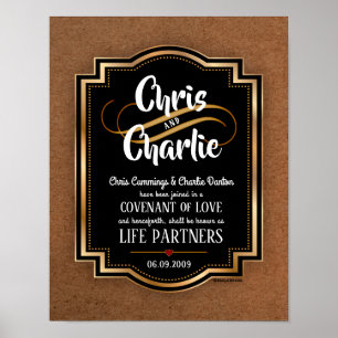 Póster Elegante certificado masculino de Boda contemporán