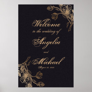 Póster Elegante Chic Oro Falso Metal Floral Boda