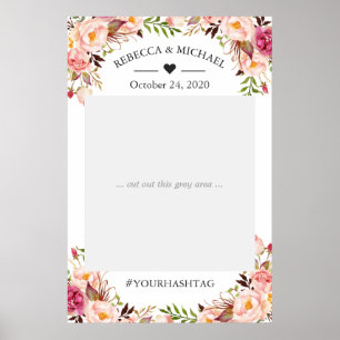 Póster Elegante Chic Rosa Floral Boda Prop de Foto