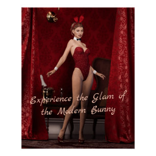 Póster Elegante Chica conejo en la cortina de terciopelo