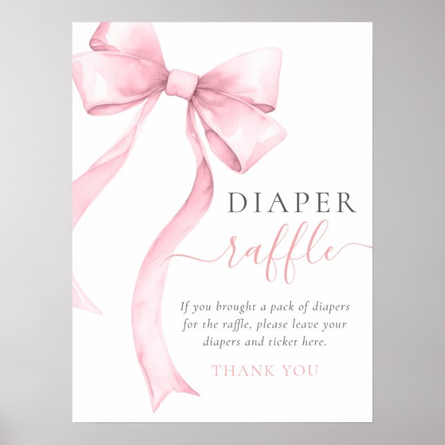 Póster Elegante Chica de Bow Rosa Baby Shower Diaper Raff (Frente)