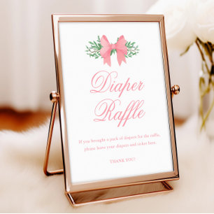 Póster Elegante Chica de Bow Rosa Baby Shower Diaper Raff
