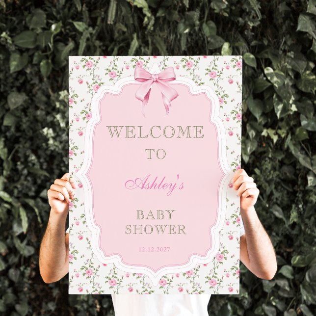 Póster Elegante Chica de Bow Rosado Bienvenida Baby Showe (Subido por el creador)