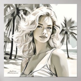 Póster Elegante chica en blanco y negro