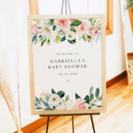 Póster Elegante Chica floral rosa Rubor Bienvenida a Baby