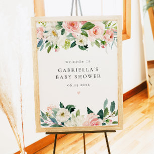 Póster Elegante Chica floral rosa Rubor Bienvenida a Baby