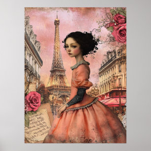 Póster Elegante Chica Gótico Victoriano Quirky En París