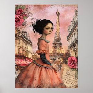 Póster Elegante Chica Gótico Victoriano Quirky En París