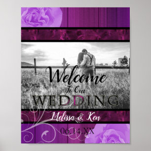 Póster Elegante ciruela floral y signo de bienvenida Boda