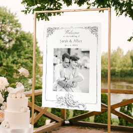 Póster Elegante Clásica bienvenida floral Rococo Francesa