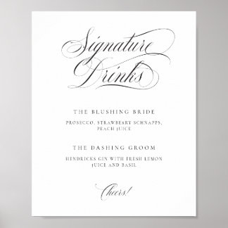 Póster Elegante clásico Boda Bebidas con firma Tabletop
