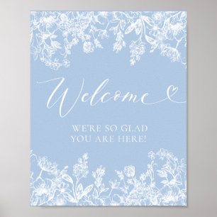 Póster Elegante Clásico Dusty Blue Wildflower Signo de bi