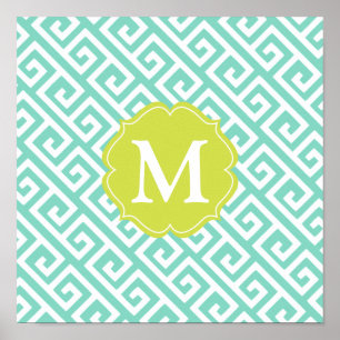Póster Elegante clave griega azul Aqua personalizada
