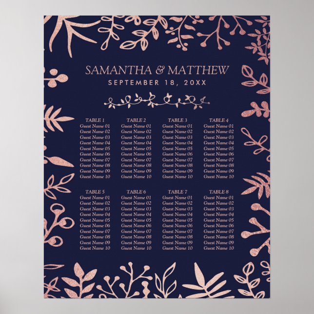 Póster Elegante colección de Bodas florales de Rosa y mar (Frente)