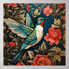 Póster Elegante colibrí volador William Morris inspirado