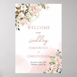 Póster Elegante color boho acuarela suave color rosa boda