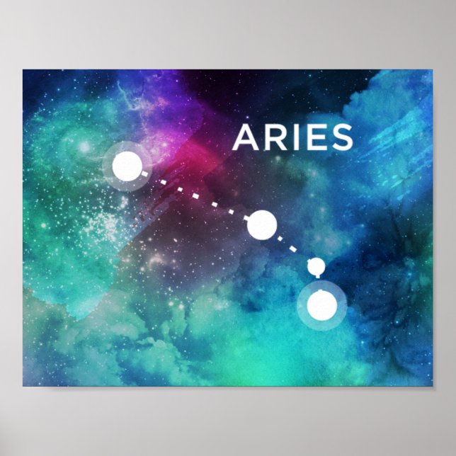 Póster Elegante color de agua azul rojo Nebula Aries (Frente)