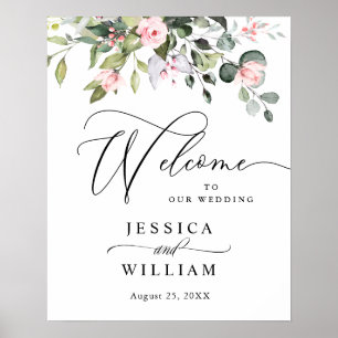 Póster Elegante color de agua Eucalyptus Boda Bienvenida