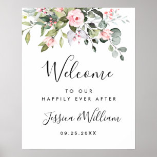 Póster Elegante color de agua Eucalyptus Boda Bienvenida