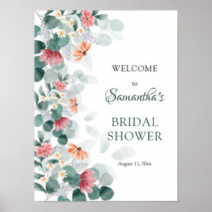 Póster Elegante color verde agua de bienvenida eucalipto