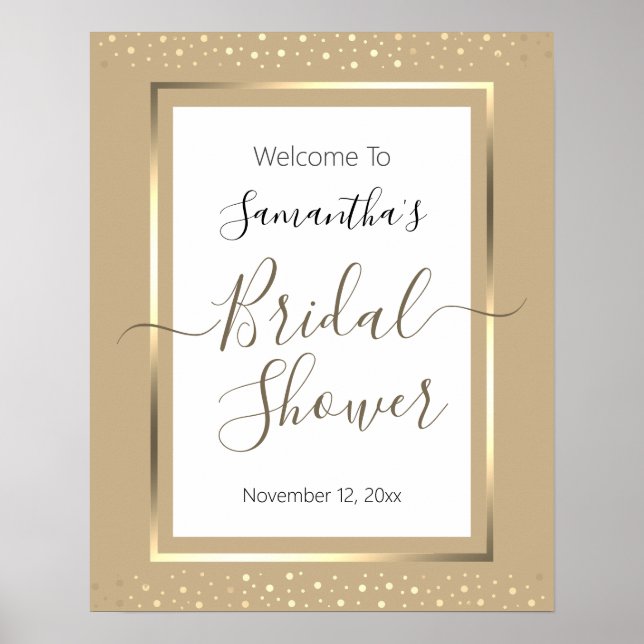 Póster Elegante Confetti Bridal Shower signo de bienvenid (Frente)