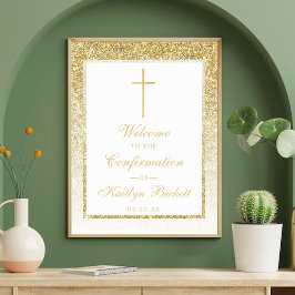 Póster Elegante Confirmación De Purpurina De Oro O Bautis