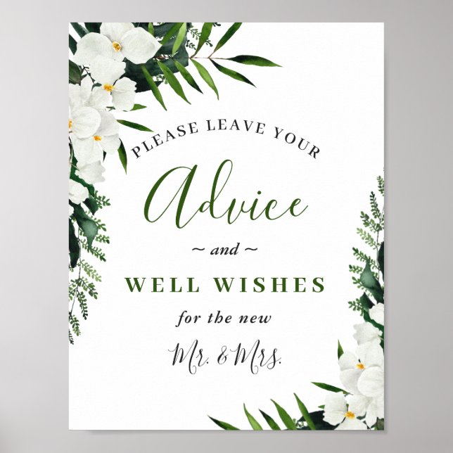 Póster Elegante consejo de orquídeas blancas y Rótulo de  (Frente)