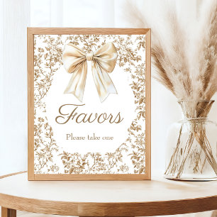 Póster Elegante Coquette Bow Chinoiserie Baby Shower