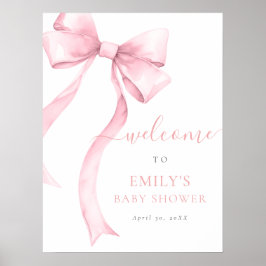 Póster Elegante Coquette Rosa Bow Chica Baby Shower Bienv
