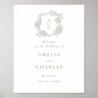 Póster Elegante Cresta de Hortensia Floral Boda Bienvenid