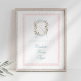 Póster Elegante Cresta de Monograma Cumpleaños de Bebé Pe