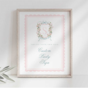 Póster Elegante Cresta de Monograma Cumpleaños de Bebé Pe