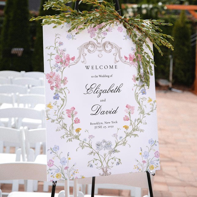 Póster Elegante Cresta Floral Rococó de Boda de Bienvenid (Subido por el creador)