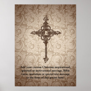 Póster Elegante Cruz Cristiana con Fondo de Remolino