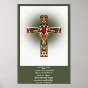 Póster Elegante cruz de oro y rubí