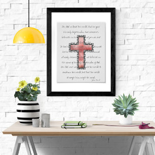 Póster Elegante Cruz Verso de las Escrituras Rosa Claro