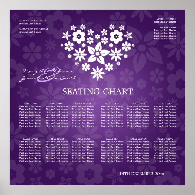 Póster Elegante Cuadro de asiento de boda Flor Corazón mo (Frente)