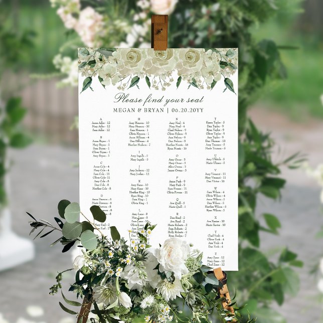 Póster Elegante cuadro de asientos Boda sencillo con flor (Elegant, simple wedding seating plan, perfect for spring or summer.)
