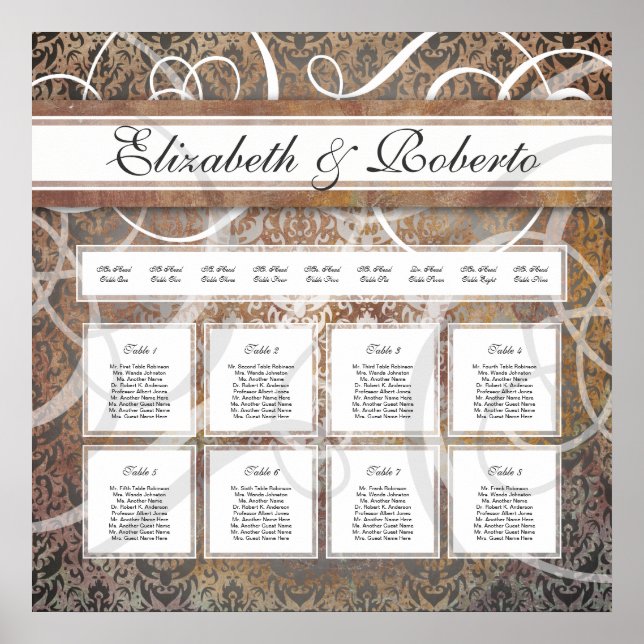 Póster Elegante Cuadro de asientos de mesa de bodas Damas (Frente)