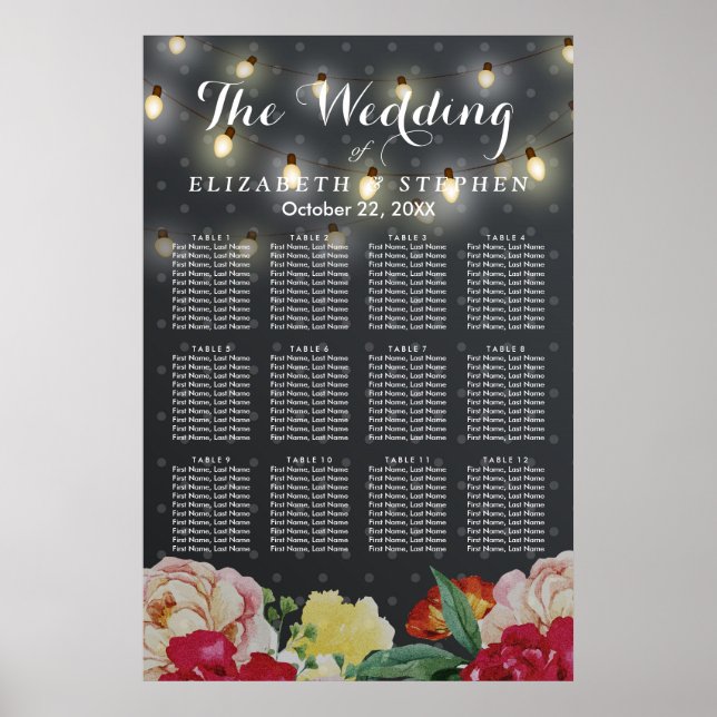 Póster Elegante Cuerdas Florales Luces Boda Gráfico de as (Frente)