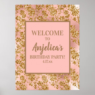 Póster Elegante Cumpleaños de Niña con Glitter de Oro Ros