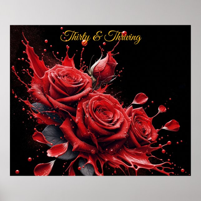 Póster Elegante cumpleaños número 30 - Rosas en flor (Frente)