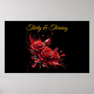 Póster Elegante cumpleaños número 30 - Rosas en flor