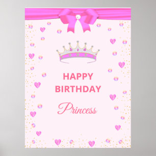Póster Elegante Cumpleaños Princesa & Gemas en Rosa