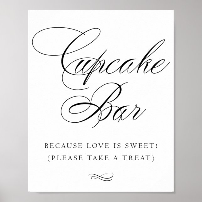 Póster Elegante Cupcake Bar Black Calligraphy | Tabla de  (Frente)