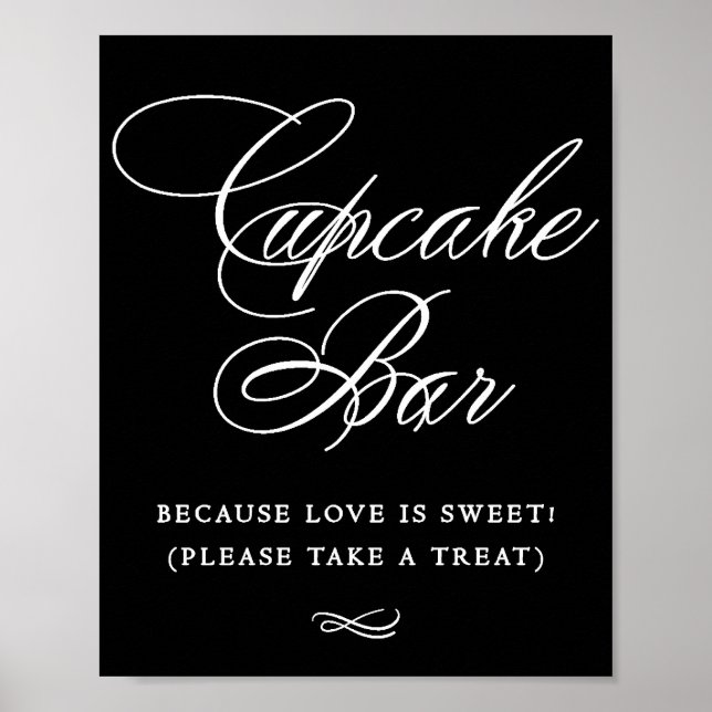 Póster Elegante Cupcake Bar Caligrafía blanca | Tabla de  (Frente)