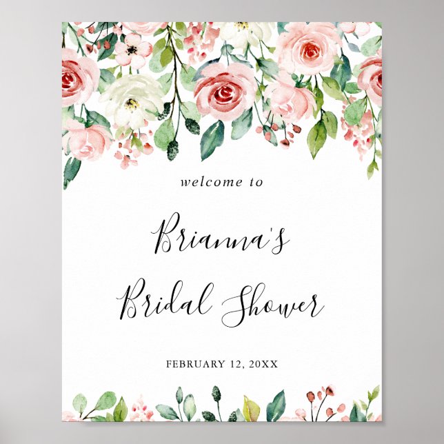 Póster Elegante Dainty Otoño Floral Bridal Shower Bienven (Frente)