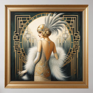 Póster Elegante Dama de Flapper Art Déco de los años 20, 