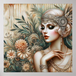 Póster Elegante dama de los años 20 de los Roaring